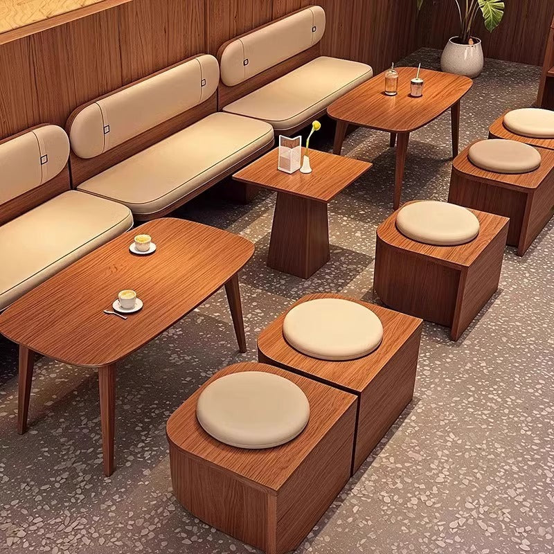 Customized solid wood card seat sofa milk tea shop dining table and chair combination coffee shop commercial bar catering tea house against the wall