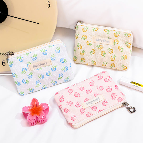 ins wind fresh flower cosmetic bag mesh jacquard premium skin care product storage bag portable hand cosmetic bag