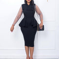 D283 cross-border supply  new temperament commuter mesh splicing v-neck ruffle pencil skirt european and american dress