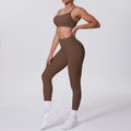 New arrival cross-border fashion double-sided nylon beautiful back tight cross sports yoga suit running fitness two-piece set