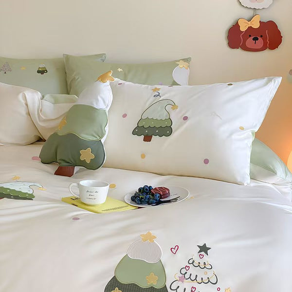 Small fresh cartoon 100s long-staple cotton four-piece set cotton sticker embroidered quilt cover pure cotton bed sheet bedding 1.8m