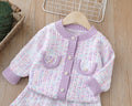 Girls' chanel-inspired two-piece autumn outfit: baby girl's jacket and cardigan sweater set