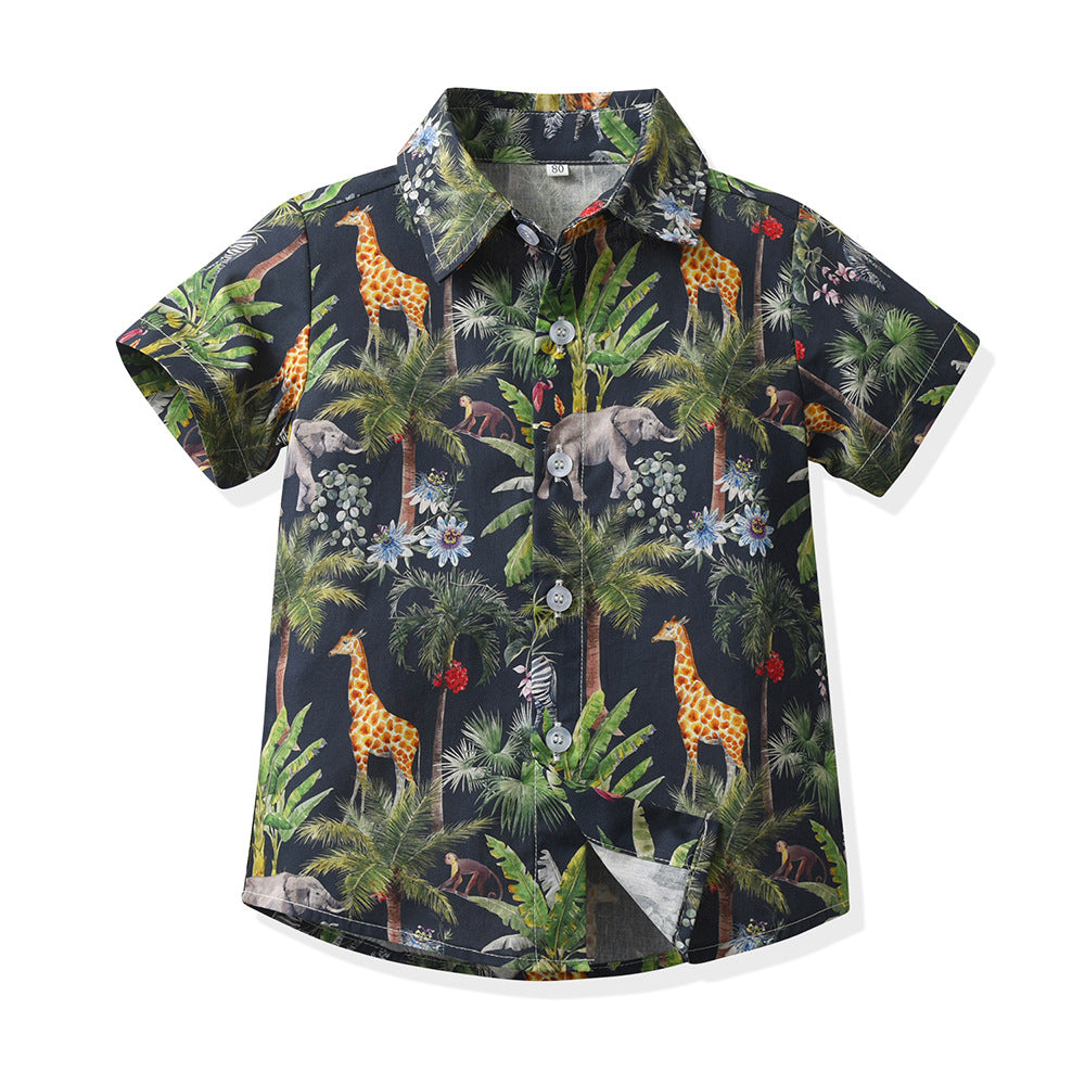 children's clothing, new boys' short-sleeved shirts, vacation beach style floral shirts, boys' short-sleeved shirts, children's shirts for boys, summer