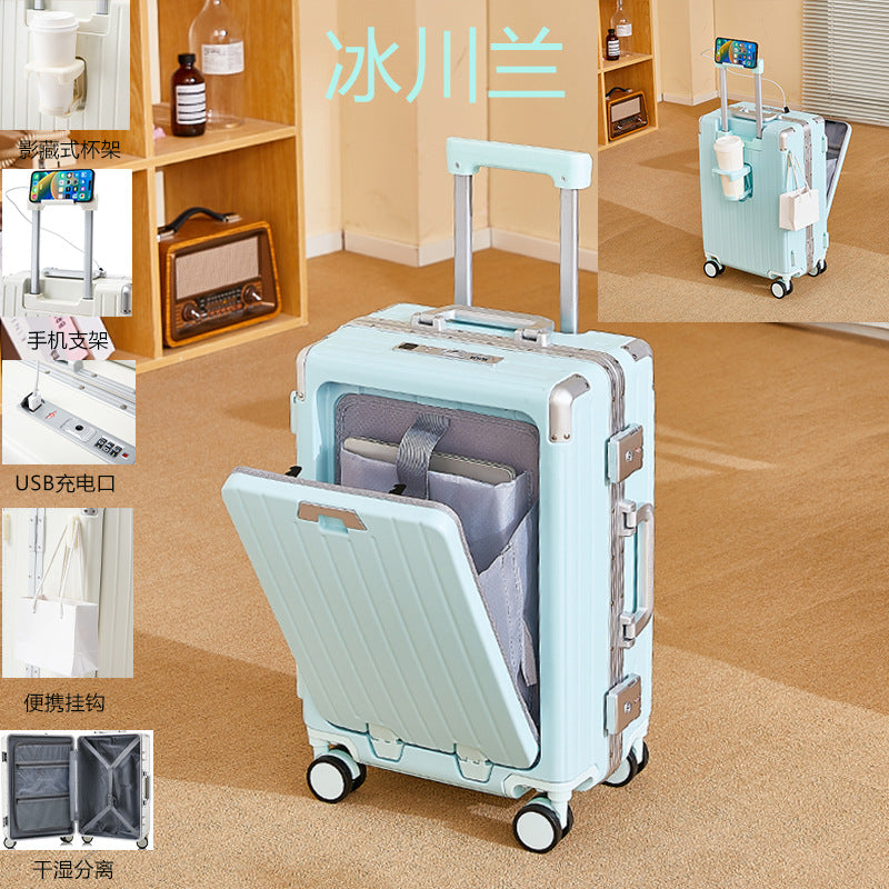 New suitcase multi-functional aluminum frame front opening suitcase trolley case smart travel bag colorful parent-child