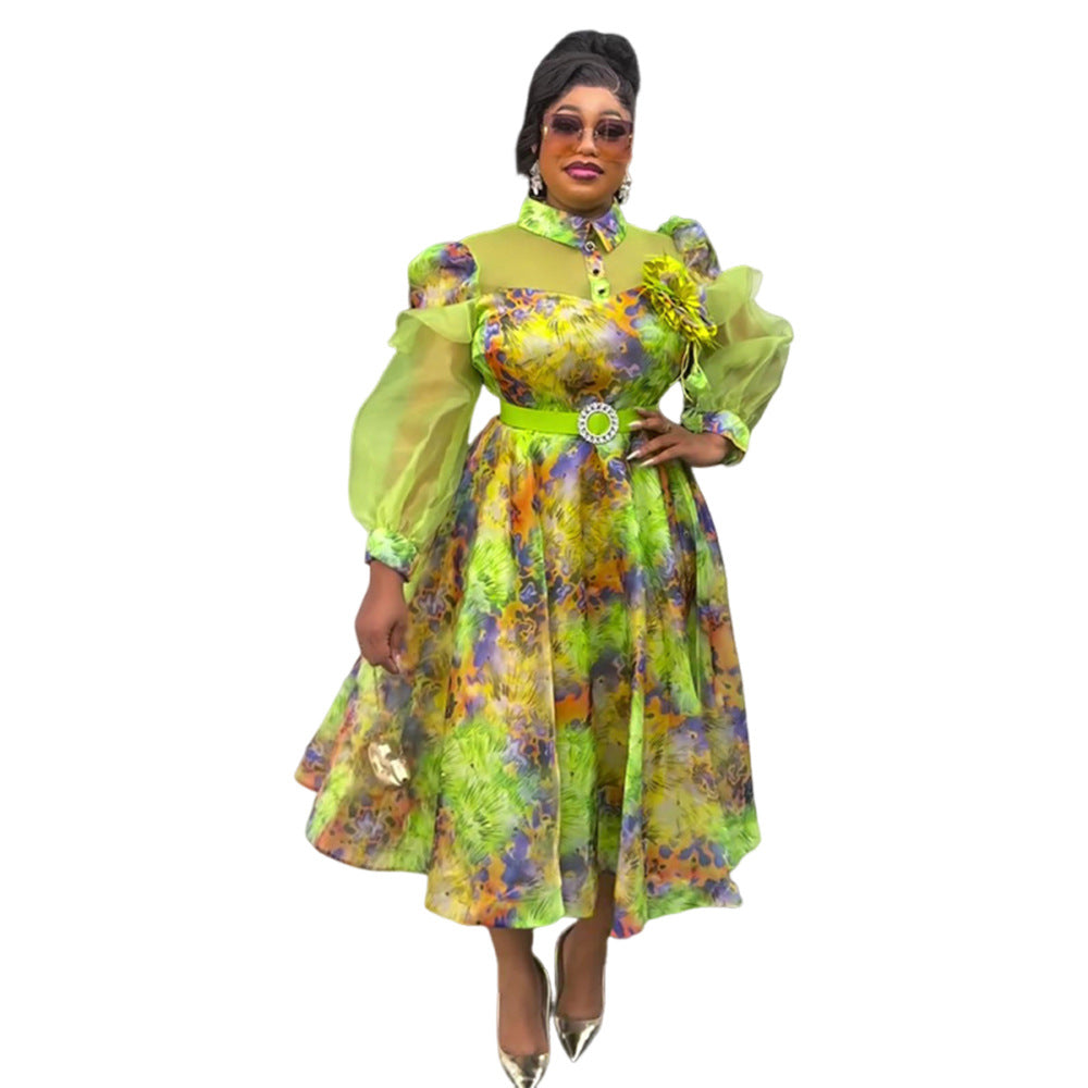 Amazon plus size women's fashion european and american cross-border e-commerce  new spring/summer colorful tie-dye print dress