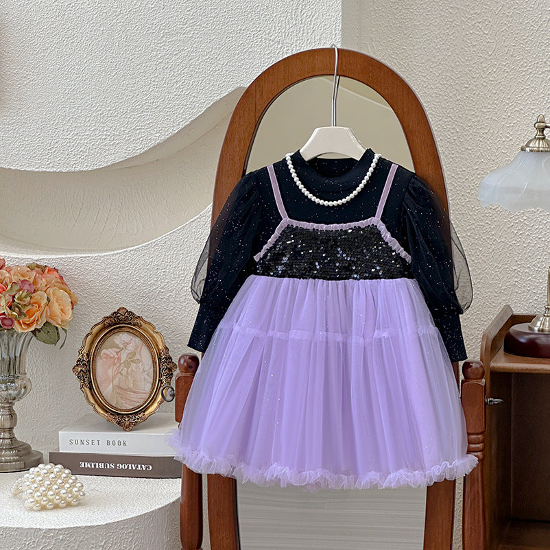 Girls' dress  spring new arrival - faux two-piece baby girl dress, birthday party dress, princess dress for toddlers and young children