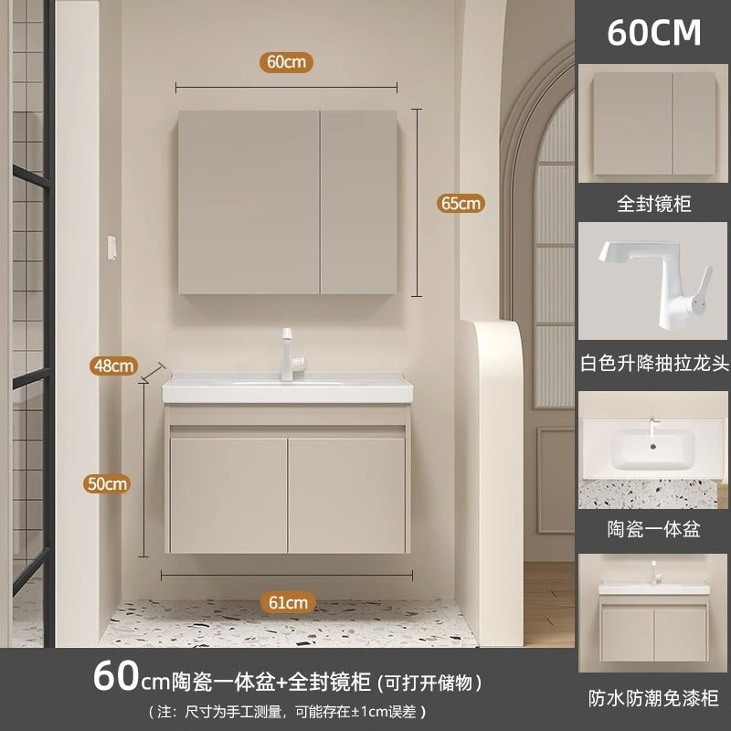 Ceramic all-in-one basin bathroom combination solid wood bathroom wash basin wash basin wash basin cream style