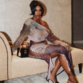 European and american style ins fashion printed skirt set - sexy long sleeve drawstring top and midi skirt two-piece outfit for women