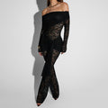 Amazon  spring new european and american style women's sexy lace hollow-out see-through slim-fit jumpsuit