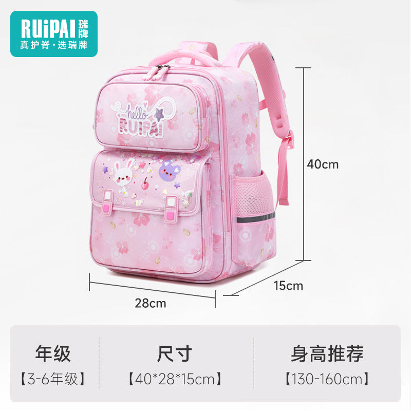 School bag for children, primary school students and girls in grades 1-6, large-capacity, lightweight and water-proof, new Rui brand cartoon women's school bag