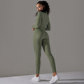 fashion seamless knittingpure color jacquard low-cut tight long sleeves yoga suit sports fitness two-piece set