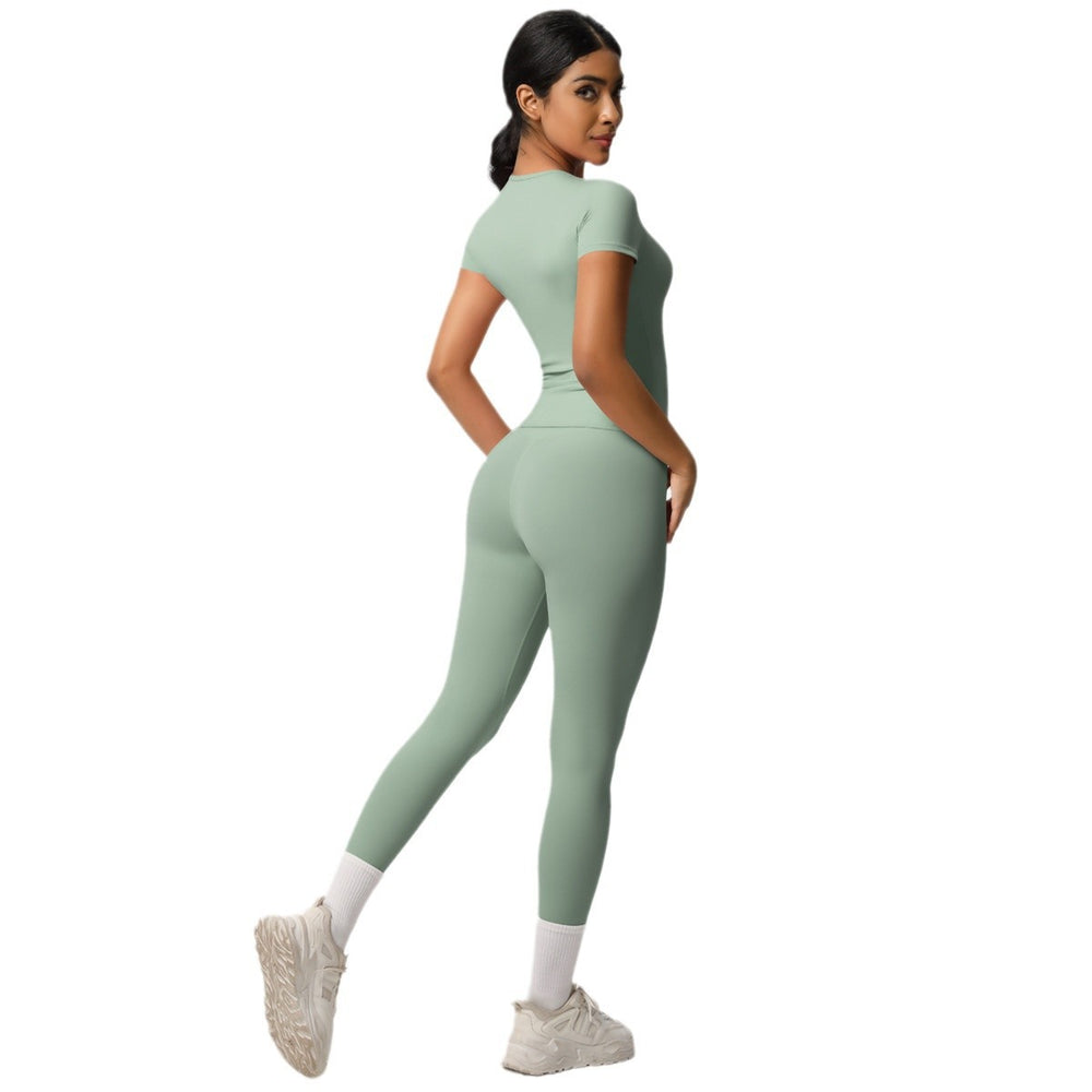 European and american nude feel compression quick-dry short sleeve yoga set - high waist, butt-lifting, outdoor training, running, and fitness activewear