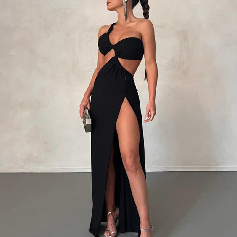 women's summer new arrivals:  cross-border fashion - european & american style sexy solid color backless slit dress