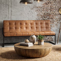 Brown leather sofa chair, modern minimalist living room three-seater soft-packed bench, iron frame home bench