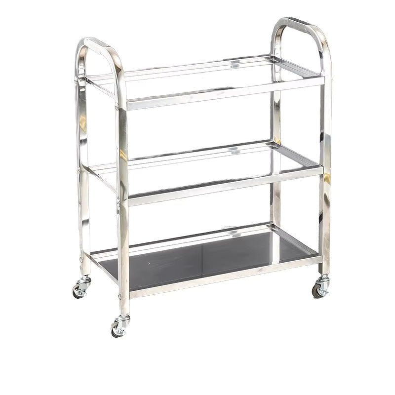 Heavy-duty three-tier stainless steel serving cart - efficient food delivery cart for hotels and restaurants - ready to ship