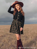 Girls' european and american style trendy solid color cropped jacket + black floral print cami dress two-piece set