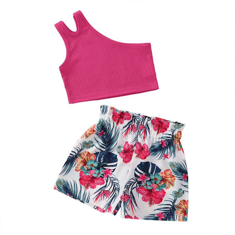Girls' summer outfit: sleeveless camisole top + floral print shorts set - european & american style