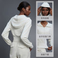 Hooded sports outwear women's spring & fallshort waist cardigan long sleeve tops yoga fitness wear jacket d25147