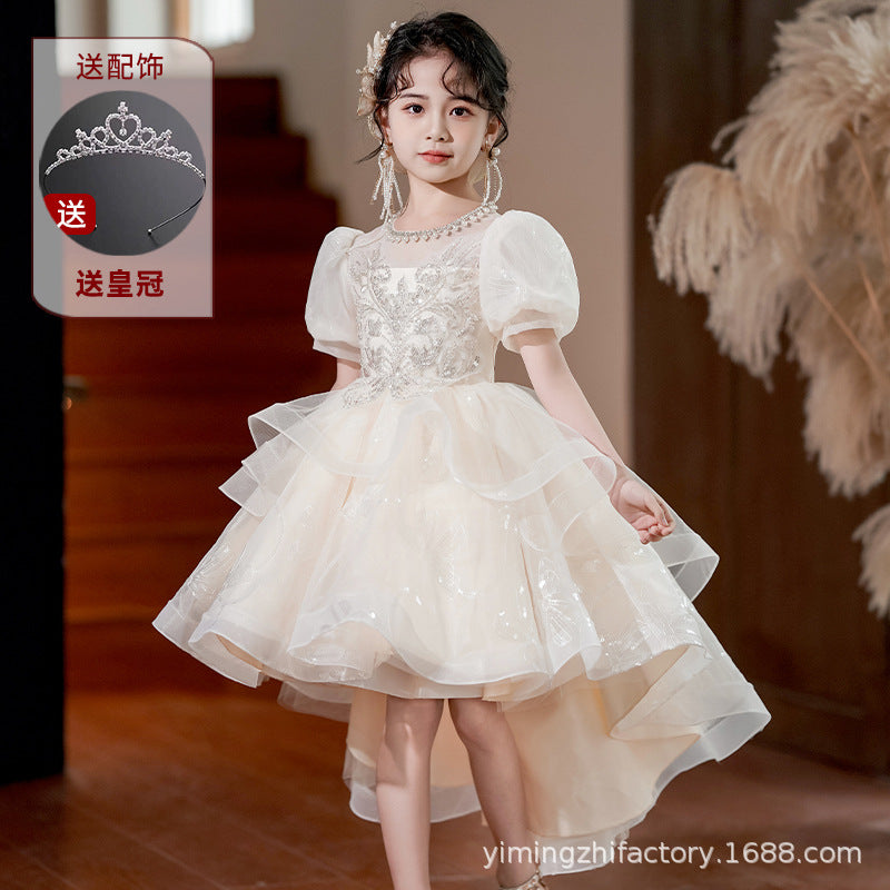 european and american girls' dresses  new sequin runway piano performance dress train children's princess dress high-end