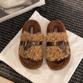 One-line fur slippers for women fashionthick sole belt buckle height-increasing outwear slippers easiest for match home stuffed soft bottom slippers