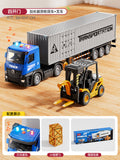 Kids' extra-long big truck toy - alloy semi-truck with container, trailer, and forklift