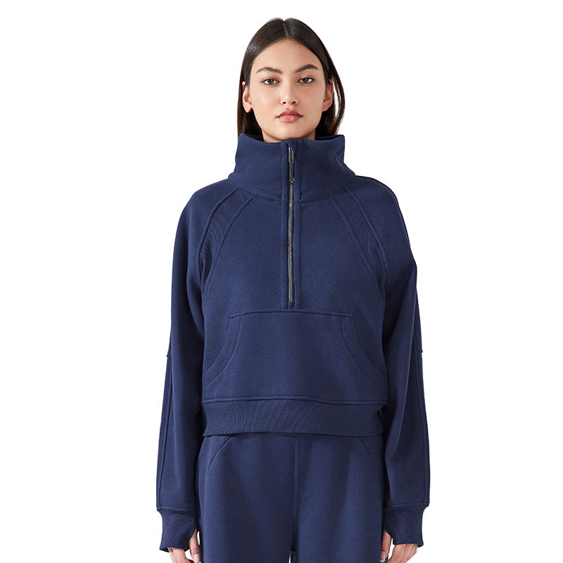 Half-zip high stand collar pullovertops women's fall and winternew arrivaloutwearheattech fleece thickened sports sweatshirtdaw150