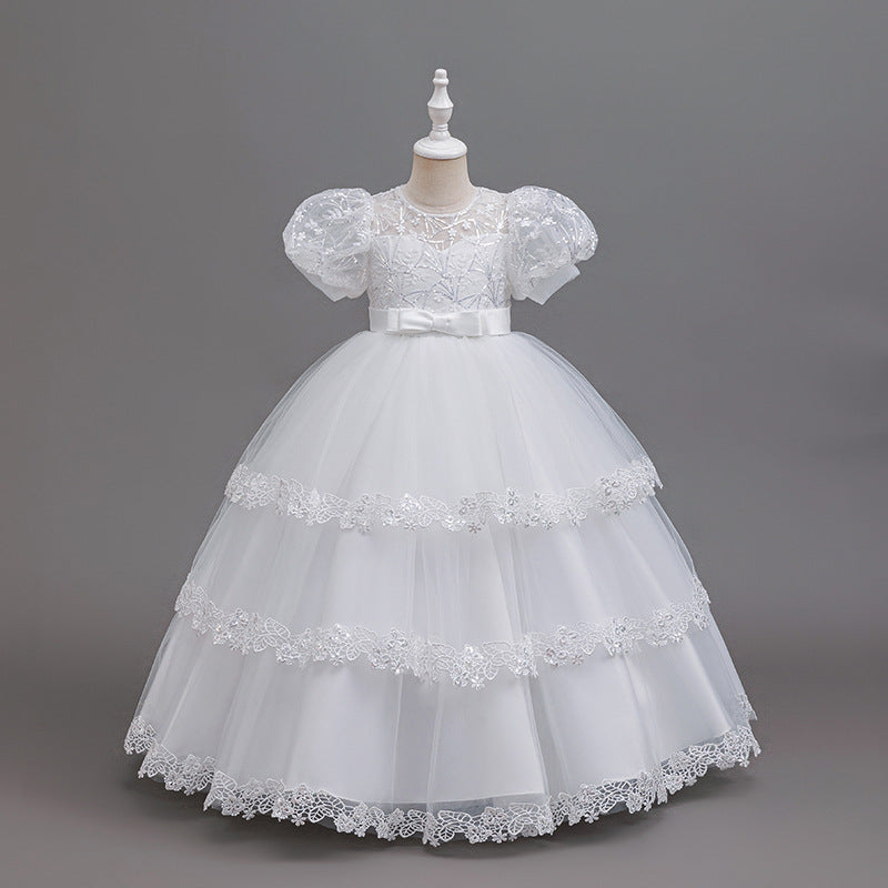 Girls' formal dresses  new mesh flower girl runway violin children's day performance costume tutu wholesale for export
