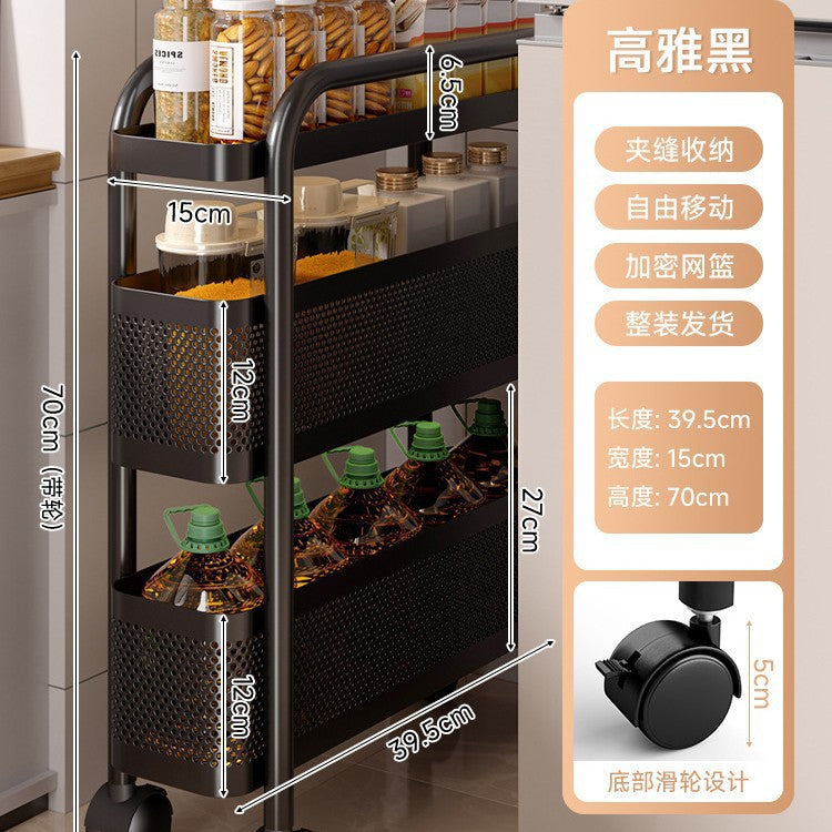 Narrow gap storage shelf stainless steel cart kitchen refrigerator narrow space organizer mobile bathroom storage cabinet
