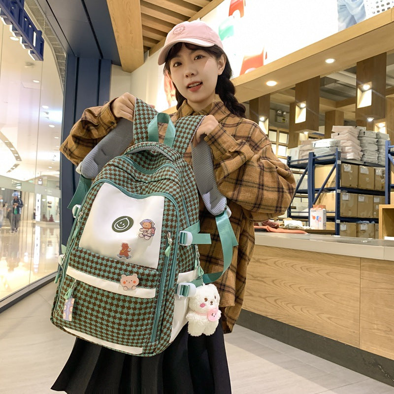 School bag girls ins style Korean version of junior high school students large-capacity backpack simple middle school students casual contrasting backpack