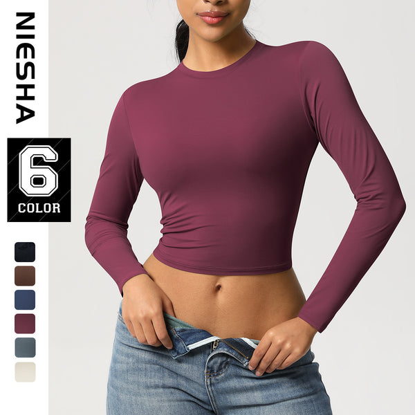 Naked, tight sports T-shirt Quick-drying breathable long-sleeved yoga clothes Pilates running sports fitness long-sleeved top