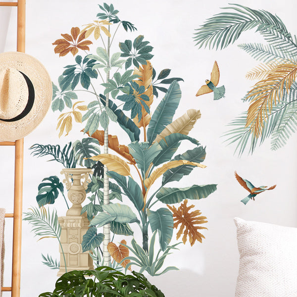 plantain tree turtle back bamboo green plant wall sticker sofa bedroom background decorative sticker flying bird big tree removable wall sticker