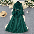 High-end elegance women's dress  new arrivalfrench heavy industry crochet waist single breasted silm lace long skirt