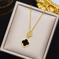 [titanium steel] micro-embedded four-leaf clover necklace and earrings set, high-end, accessible luxury, stylish, elegant earrings, clavicle chain jewelry