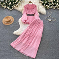 French work clothing style purple lantern sleeve waist pleated skirt for women autumelegantfashiontwo-piece set
