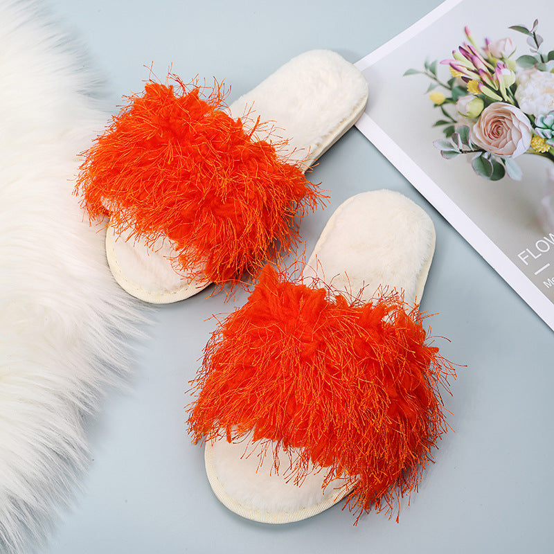 New one-strap plush slippers - amazon cross-border cotton slippers - candy colors - autumn/winter korean style casual fuzzy slippers for women