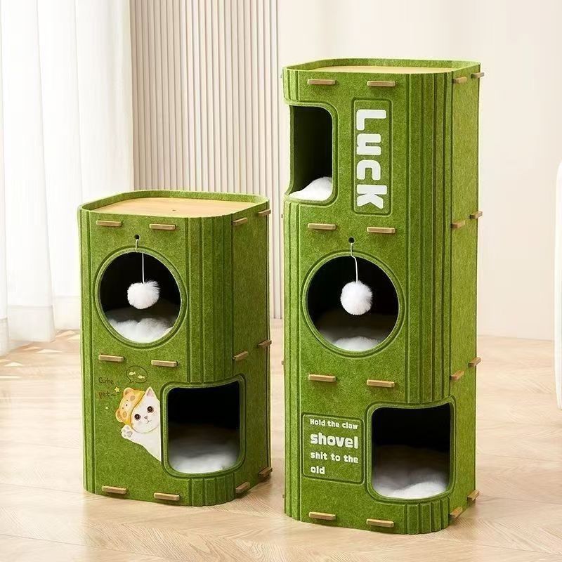 Accessible luxury multi-layer pet all year round drill hole all-in-one cat tree hole winter double-layer scratching board closed neutral cat house