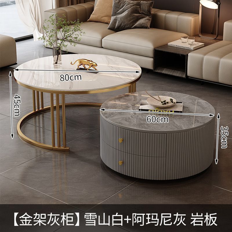 Rock slab coffee table modern casual solid wood round small apartment coffee table living room accessible luxuryfor home normcore folding marble
