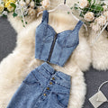 Hong kong style ins women's clothing suit2020new arrival female sexyshort camisole high waist denim skirt trendy