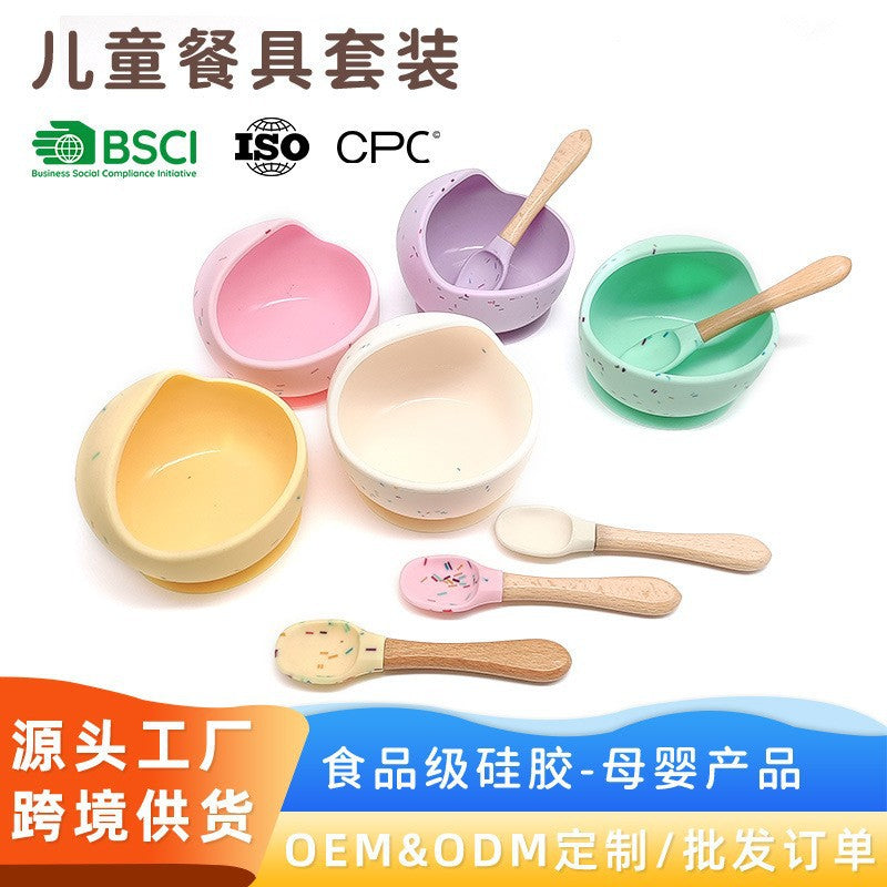 Cross-border new products baby silicone bowl baby eating fork spoon feeding tableware complementary food bowl simple silicone bowl set
