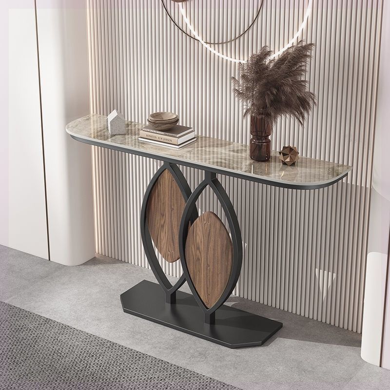Italian slate creative entrance table, light luxury entrance table, normcore style grids entrance cabinet, wall-mounted semicircular end scene table