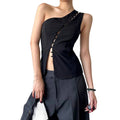 women's spring  new fashion design asymmetrical neck hook-and-eye closure sleeveless tank top - hot girl style