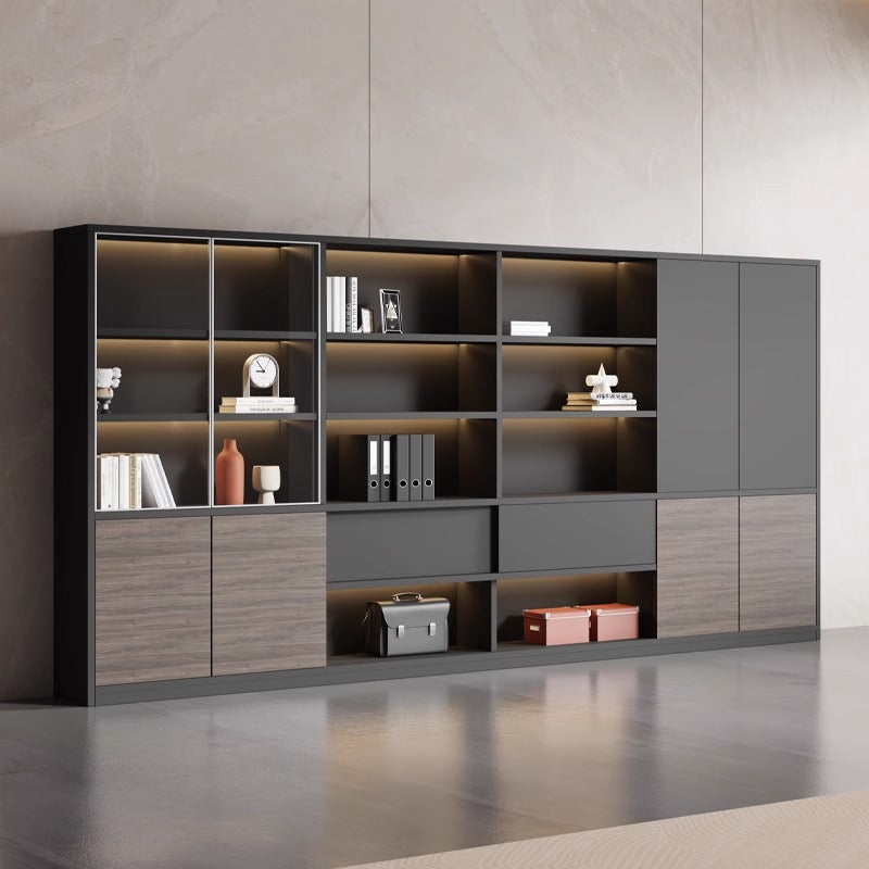 Wooden office file cabinet, executive bookcase, background cabinet, document storage cabinet, minimalist modern glass door cabinet