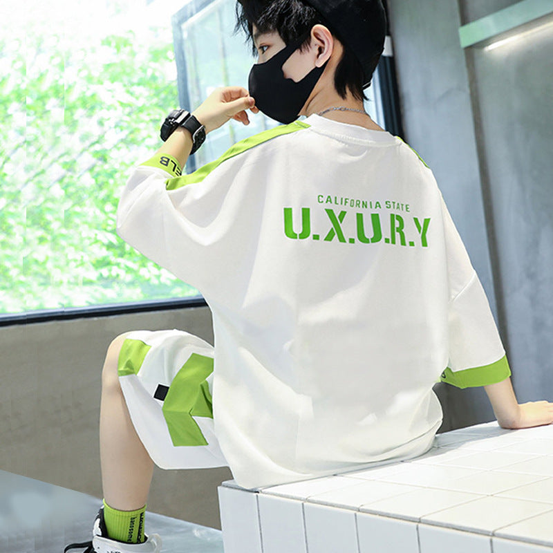 Boys' summer outfit set: new  styles for mid-to-large children - lightweight, trendy, short-sleeve activewear for boys