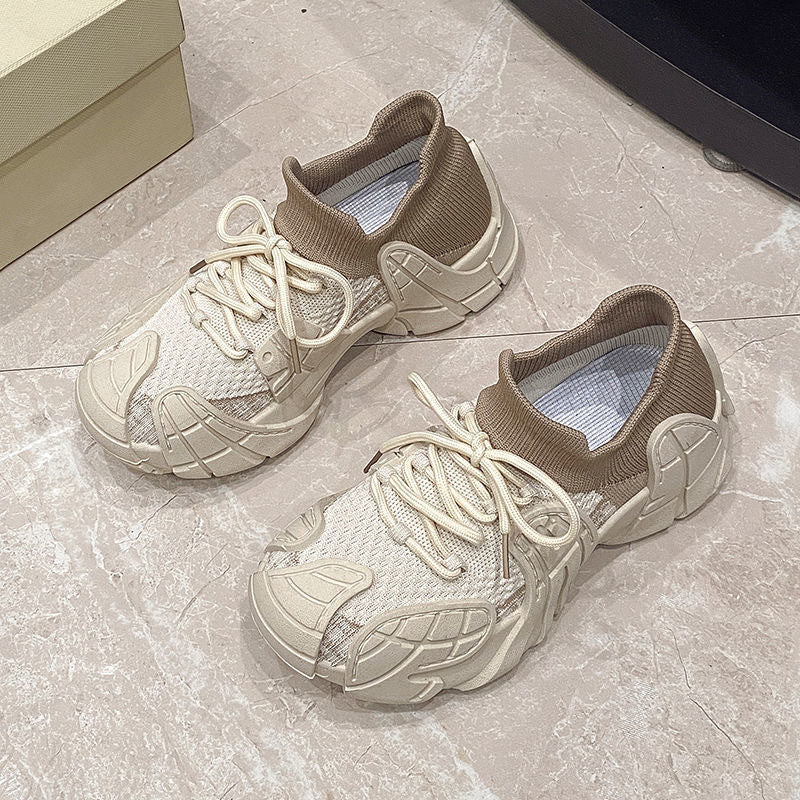 2025 new women's chunky knit sneakers - versatile mesh lightweight running & fitness sock sneakers