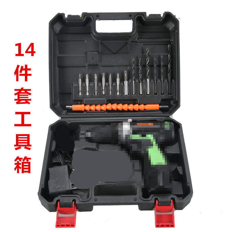 Lithium battery drill set blue toolbox set, household electric screwdriver set combination toolbox set