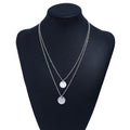 European and american elegant double layer necklace for women, minimalist versatile round pendant stainless steel short choker clavicle chain - wholesale/distribution