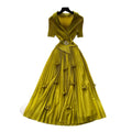 Lightly mature elegance style elastic suit collar dress female summerk-style waist slimming lookpleated long skirt work clothingelegant