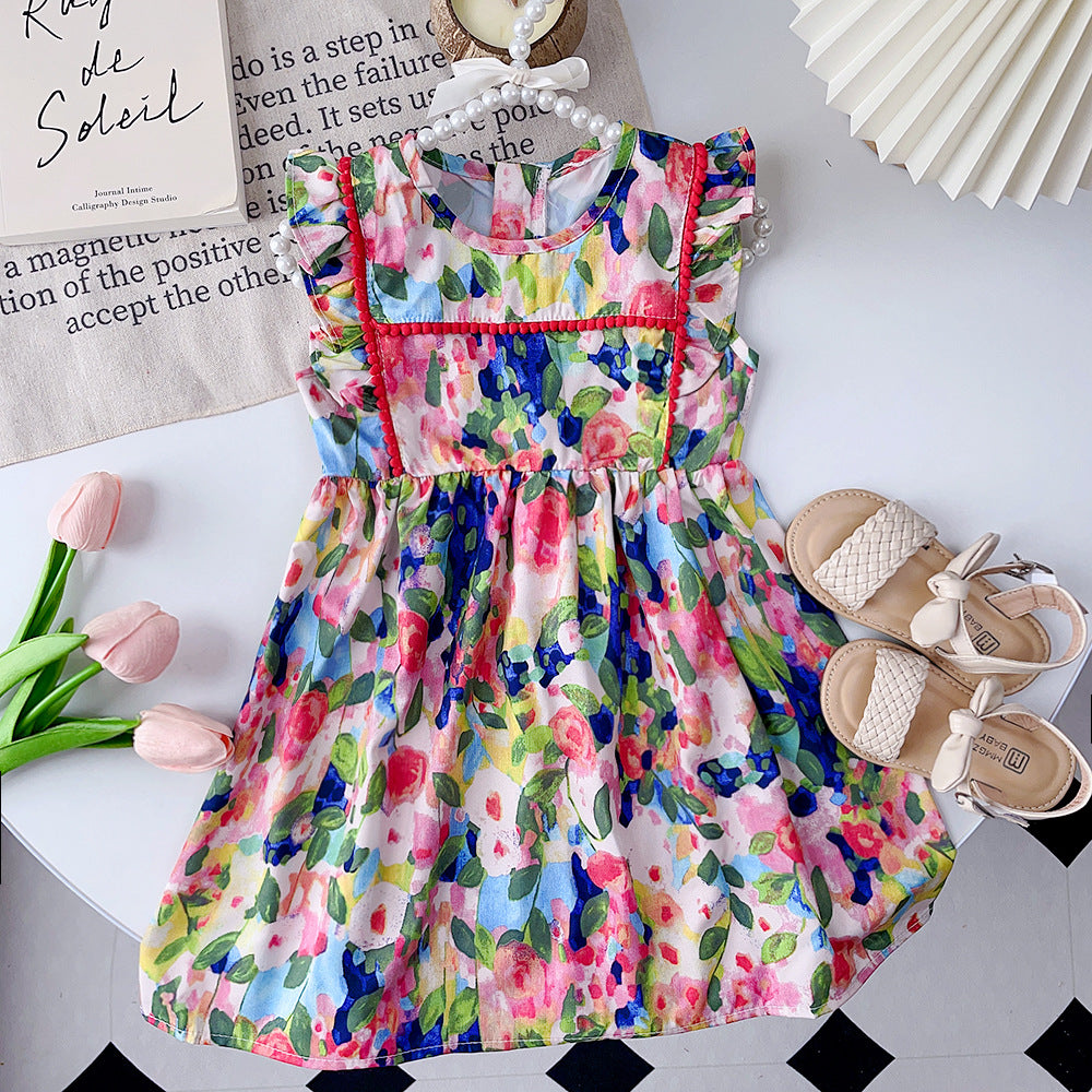 Summer girls' sleeveless floral print sundress - new, stylish princess dress for cross-border e-commerce
