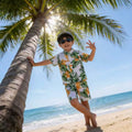 Summer boys' beach casual set - short-sleeve printed shirt + shorts two-piece wholesale