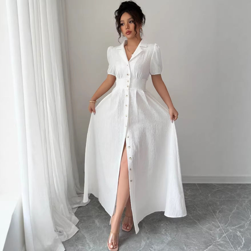 new european and american cross-border fashion: french chic white fitted mini dress